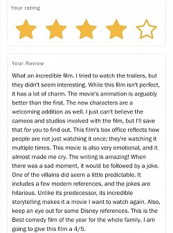 The First Movie Review to release on Rotten Tomatoes was Zootopia 2.